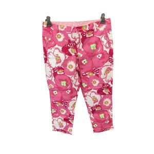Lilly Pulitzer Crop Ankle Pants Cherry Begonia Pink Green Floral Textured 14